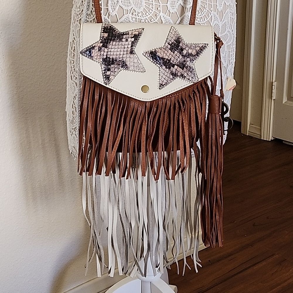 Carlos Falchi Lyric Boho Retro '60s Hippie Woodstock Themed Leather Bag New! - Picture 2 of 9